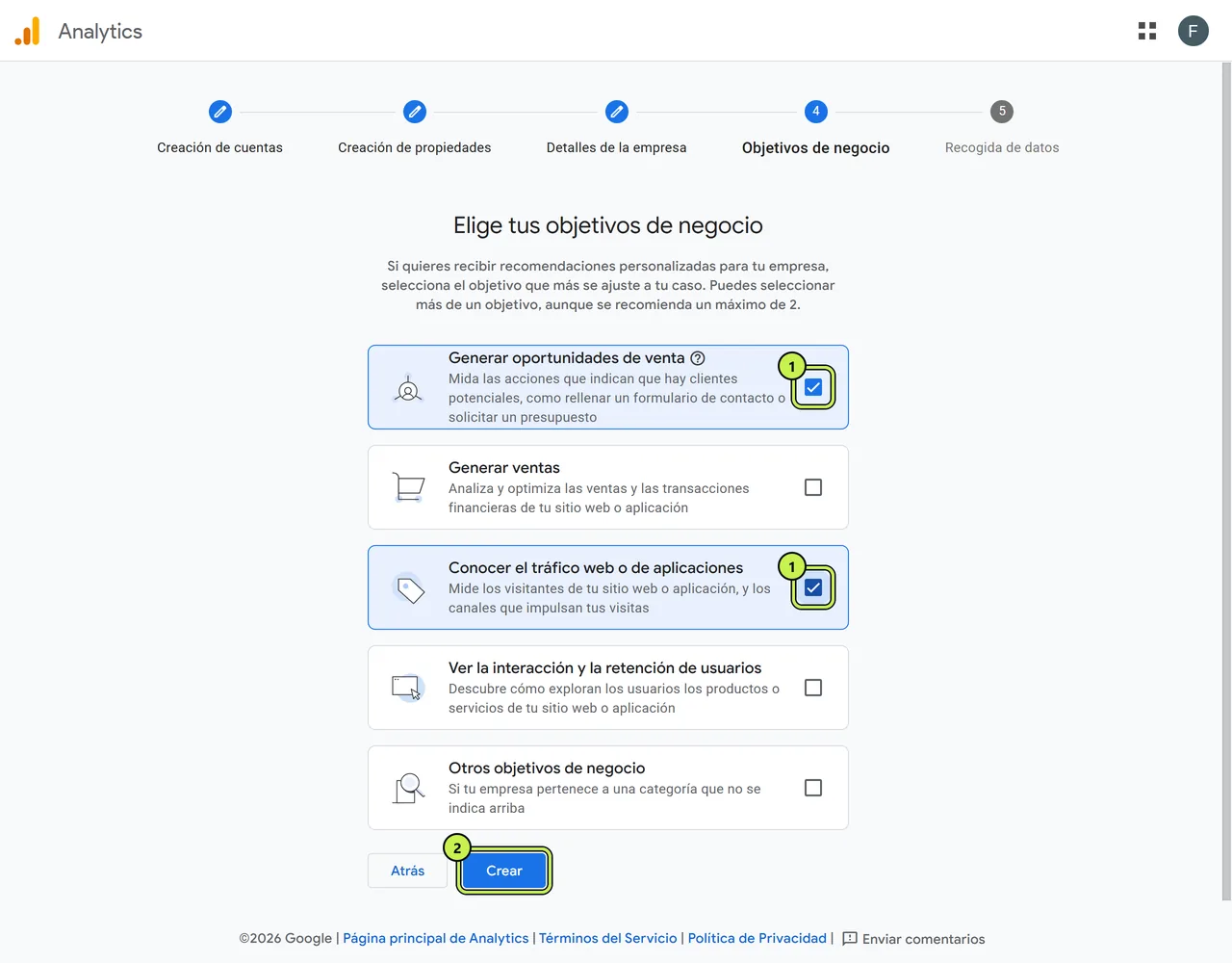Objetivos de negocio de Google Analytics: oportunidades de venta y tráfico web