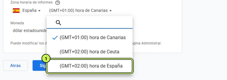 Zona horaria de Google Analytics: elegir hora de España en vez de hora de Canarias